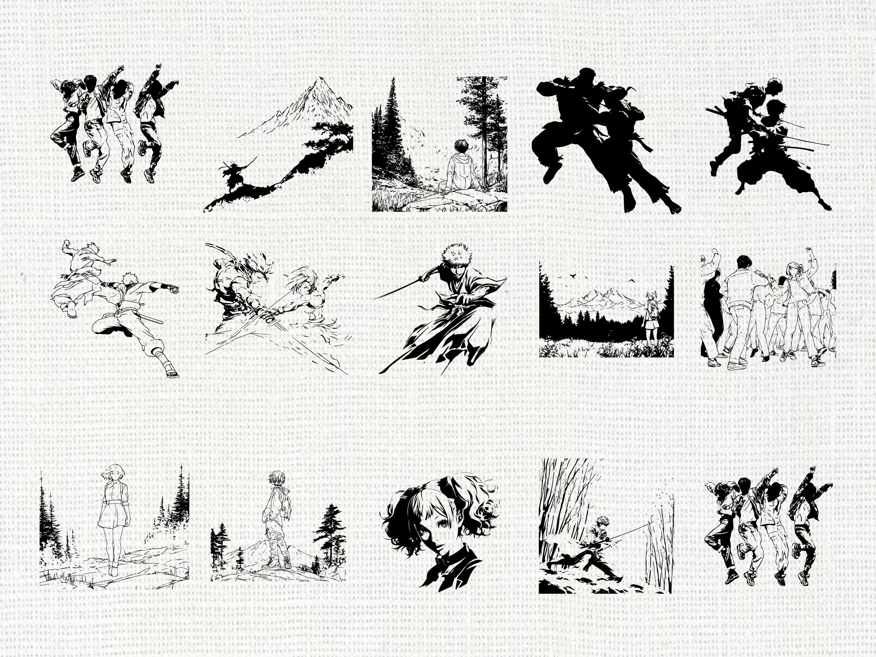 Anime Silhouette SVG Bundle | Manga Style Character SVG PNG for Cricut ...