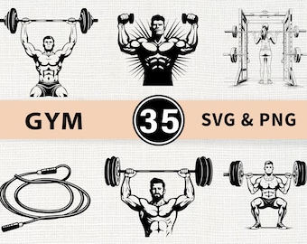 Sportschool silhouet SVG-bundel | Fitnesstraining Gewichtheffen SVG PNG Cricut