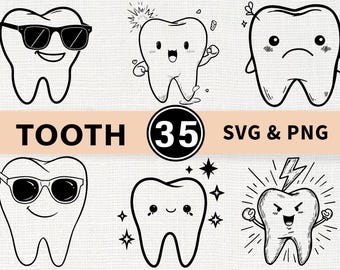 Tooth Silhouette SVG PNG Bundle, Dental Clipart Vector, Cricut Cut Files, Dentist Office Design