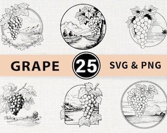 Grape SVG PNG Bundle, Vineyard Fruit Clipart, Cricut Cut Files
