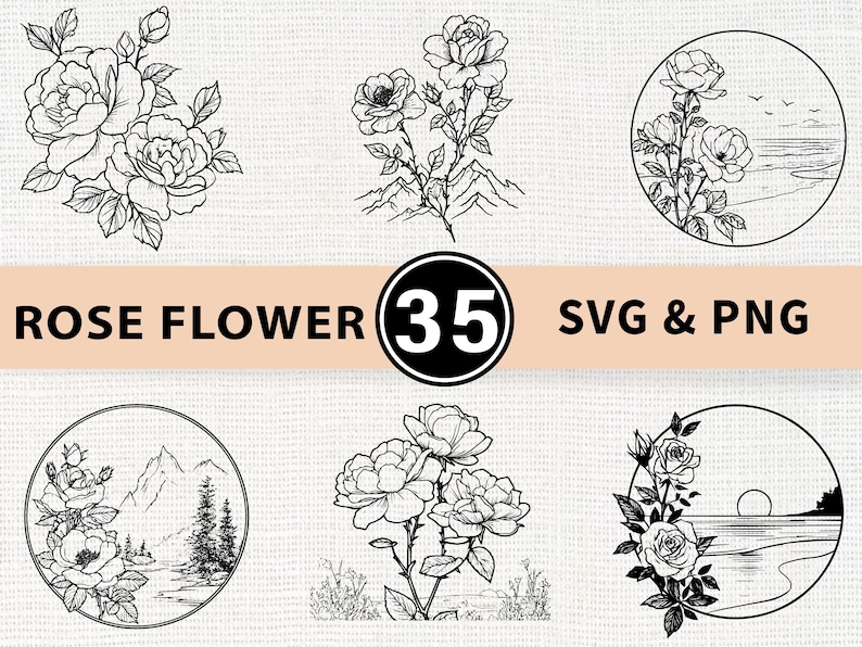 Rose Flower Silhouette SVG PNG Bundle, Floral Clipart Vector, Cricut ...