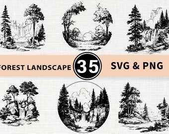Boslandschap silhouet SVG-bundel | Dennenboom natuur SVG PNG Cricut