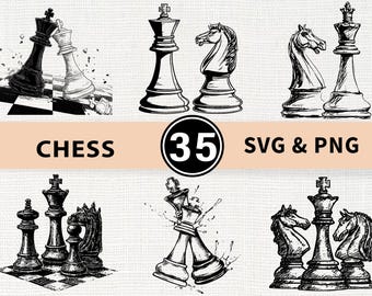 Chess Silhouette SVG PNG Bundle, Strategy Game Clipart