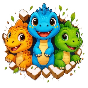 3D Dinosaur Png | Dinosaur Kids Png | Dinosaur Sublimation Design | 3D Cracked Hole Png | T-Shirt Design | Cute Png Dino | Digital Download