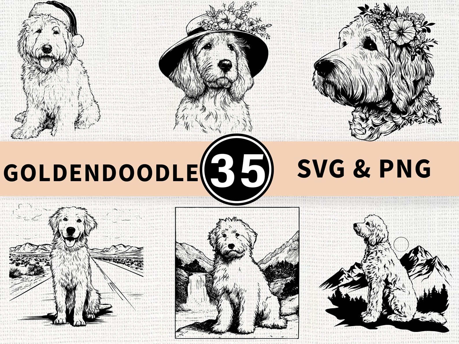Goldendoodle Silhouette SVG PNG Bundle, Cute Dog Clipart, Puppy Lover ...