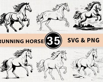Running Horse Silhouette SVG PNG Bundle, Animal Clipart Vector, Western Cowboy Design Cut Files