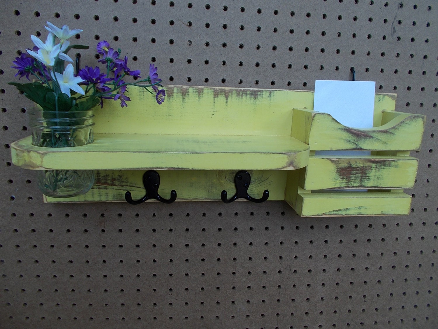 Yellow Mail Organizer/Mason Jar Wall Holder/Kitchen