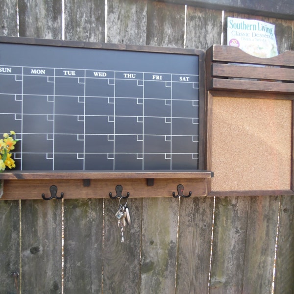 A 2 piece ChalkBoard Calendar--Command Center--Farm House--Home Decor---Chalkboard Organizer--Magazine Holder--Cork board