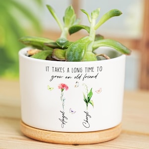 Vaso de flores personalizado para o mês de nascimento de melhor amiga, vaso de cerâmica floral personalizado para amizade, presente para melhores amigas, presente para melhor amiga, presentes de amizade