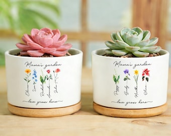 Grandmas Garden Gift for Grandma, Personalized Gifts for Mothers Day Gifts, Personalized Flower Pot, Birth Flower Mom Gifts from Daughter