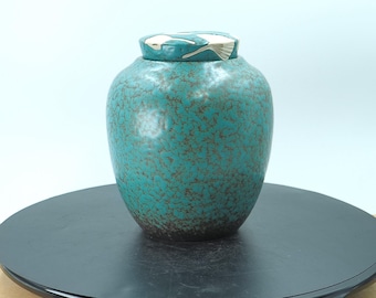 Handmade Ceramic Tea Jar with Lid: Turquoise Flower Glaze Pottery Canister