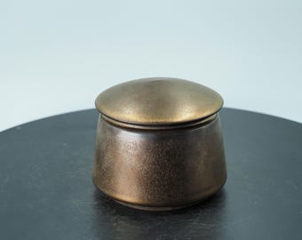 Pote de armazenamento de cerâmica com borda dourada – recipiente para ervas, sal ou açúcar com acabamento brilhante