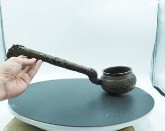 Antique Pure Copper Dragon-Head Ladle, Ornate Measuring Spoon with Traditional Chinese Motifs