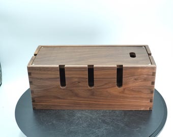 Handmade Walnut Cable Management Box, Minimalist Cord Organizer