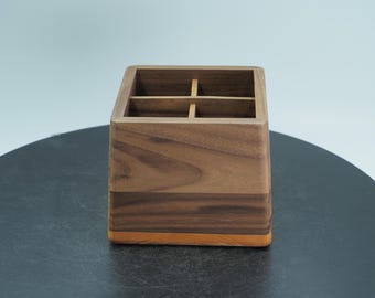 Handcrafted Black Walnut Cutlery Holder, 4-Compartment Utensil Organizer