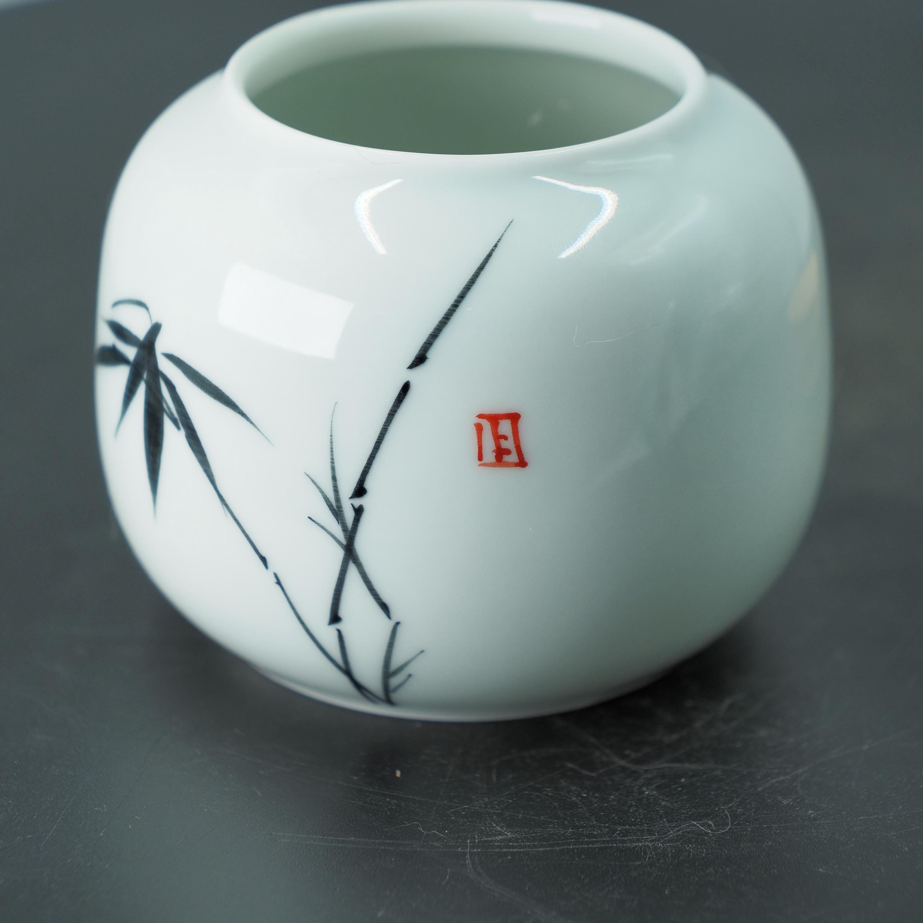 手描きの陶器製食材瓶 - 竹の葉模様の中国風小型容器 - Etsy 日本