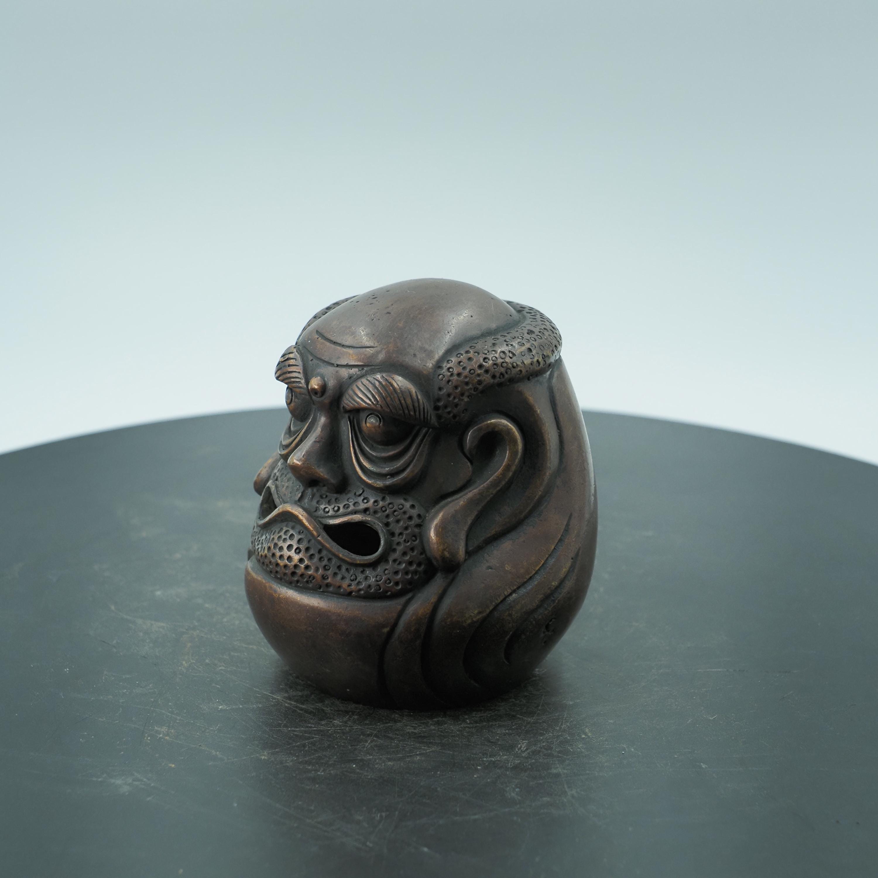 Vintage Copper Daruma Bodhidharma Statue, Miniature Incense Burner