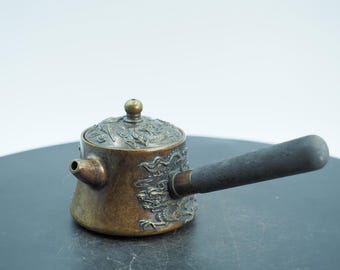 Pure Copper Teapot with Intricate Dragon Pattern, Fine Relief Carving