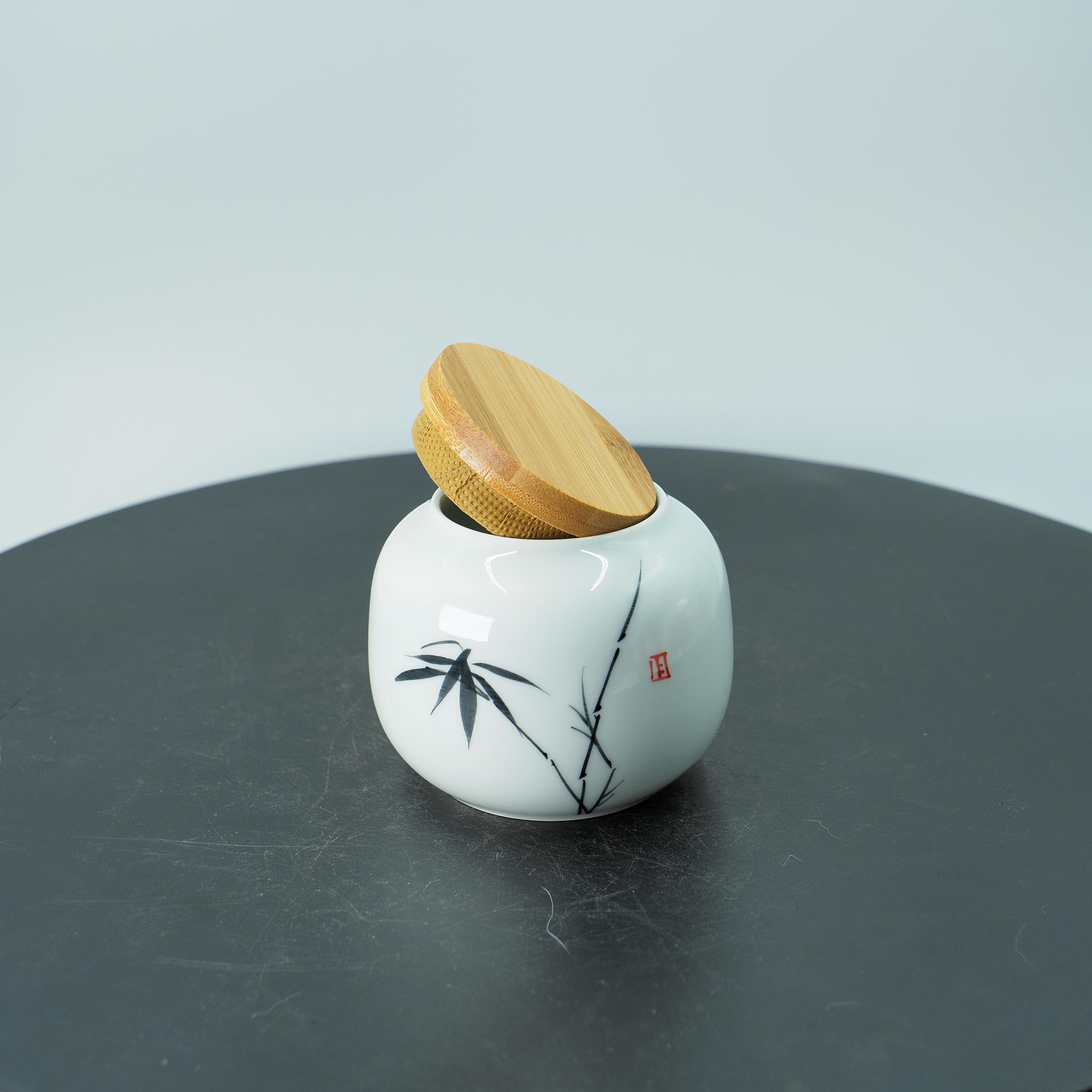 手描きの陶器製食材瓶 - 竹の葉模様の中国風小型容器 - Etsy 日本