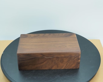 Handcrafted American Black Walnut Wooden Box — Magnetic Lid Keepsake / Jewelry / Desk Organizer Box