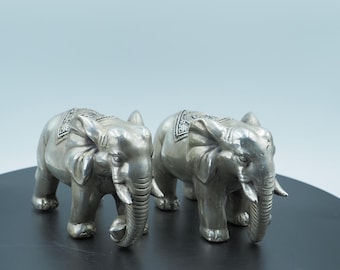 Pair of Brass Elephant Figurines, Auspicious Guardians of the Home, Symbolizing Luck and Prosperity
