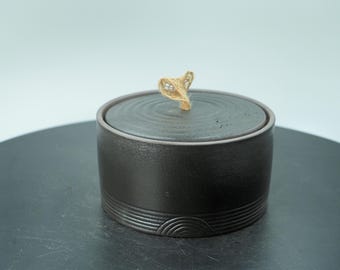 Pote de cerâmica para chá, recipiente preto esmaltado em forno, design espiral, hermético