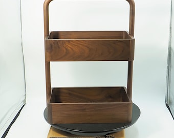 Handmade Two-Tier Walnut Wood Organizer, Solid Black Walnut Storage Rack, Modern Tabletop Display Shelf