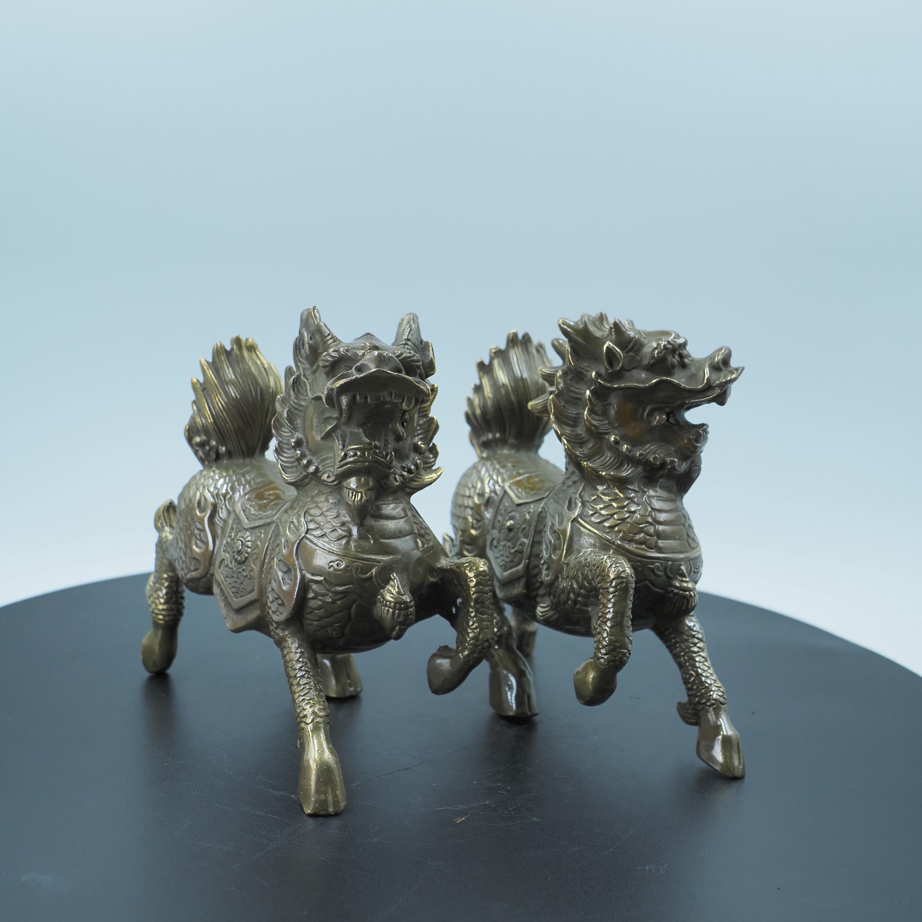 麒麟の置物 青銅 良品】青銅製 聖獣置物 時代物 骨董アンティーク 麒麟