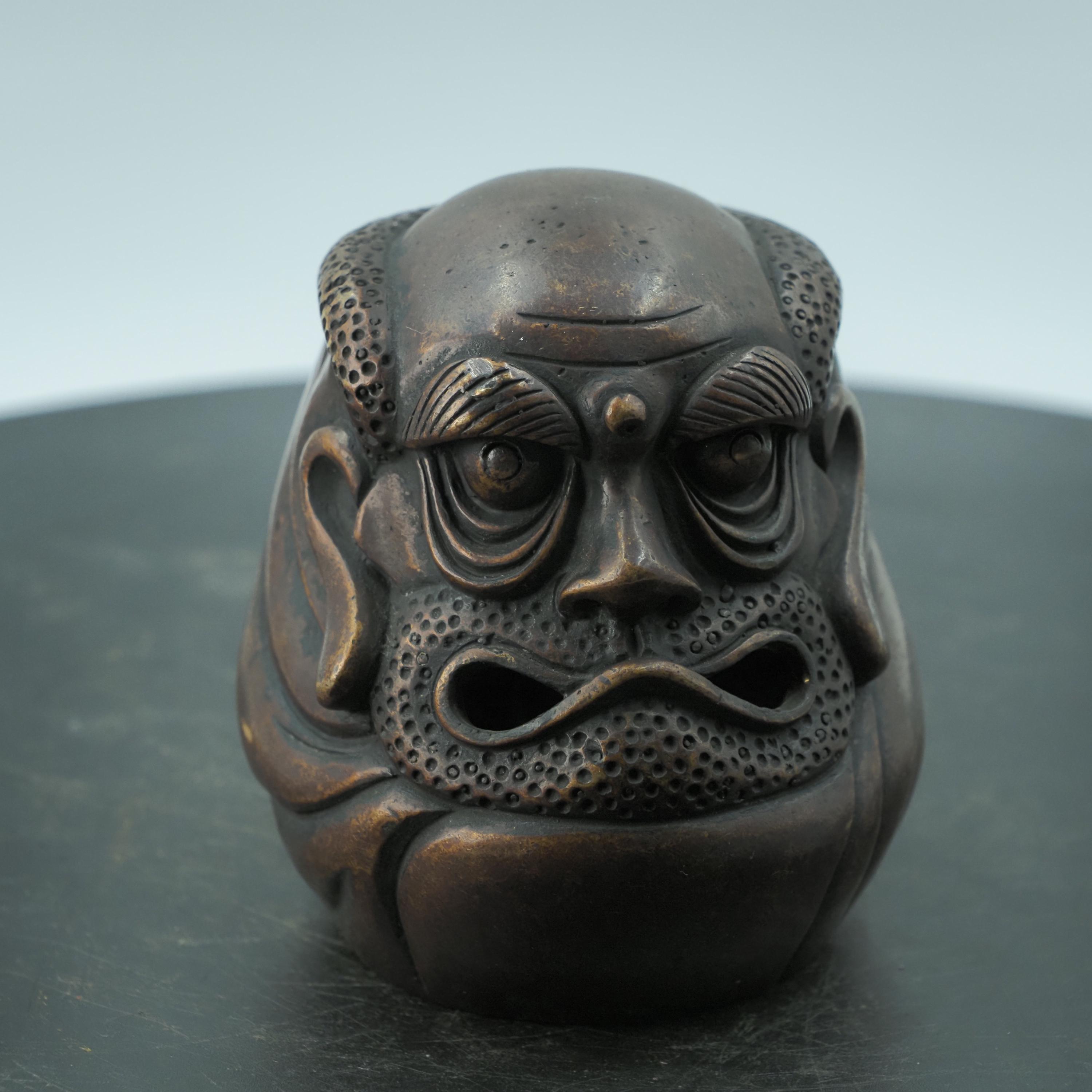Vintage Copper Daruma Bodhidharma Statue, Miniature Incense Burner