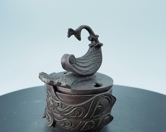 Hand Carved Copper Phoenix Box: Elegant Jewelry Storage