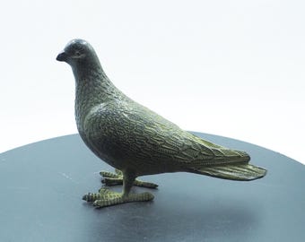 Vintage Pure Copper Brass Dove Figurine, Aged Bronze Finish, Messenger Pigeon Ornament