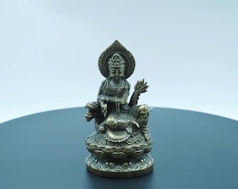 Bronze Guanyin Buddha Statue Reitdrache: Antiker Stil buddhistisches Dekor