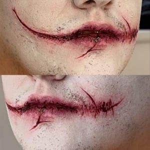 Prótesis faciales de silicona con cicatrices de Joker - Set de 3 piezas. Para maquillaje de efectos especiales, Halloween, cosplay, festivales y sesiones de fotos. Incluye instrucciones en video.