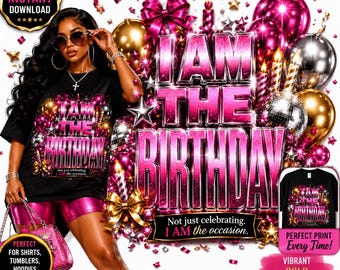 Birthday Queen PNG Bundle | Pink Glitter Glam Design (Digital Download)