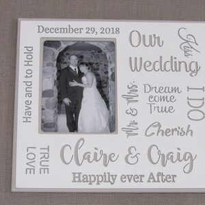 Our Wedding photo Frame,v wedding gift, personalized, bride and groom, date, shower gift, keepsake image 1