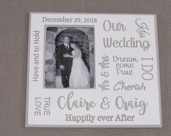 Our Wedding photo Frame,v wedding gift, personalized, bride and groom, date, shower gift, keepsake