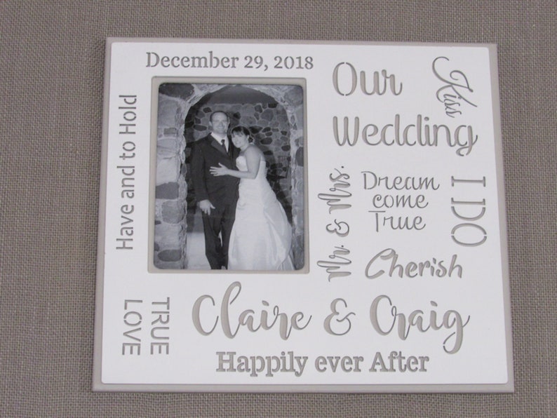 Our Wedding photo Frame,v wedding gift, personalized, bride and groom, date, shower gift, keepsake image 1