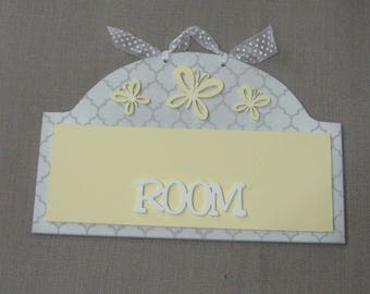 Personalized Room Sign for Girls i yellow and gray.