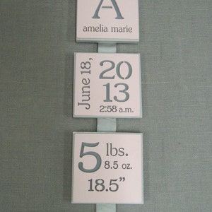 Personalized Triple Block Birth Information Plaque for Boys and Girls, handmade image 1
