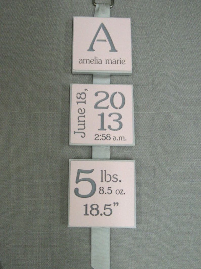 Personalized Triple Block Birth Information Plaque for Boys and Girls, handmade image 1