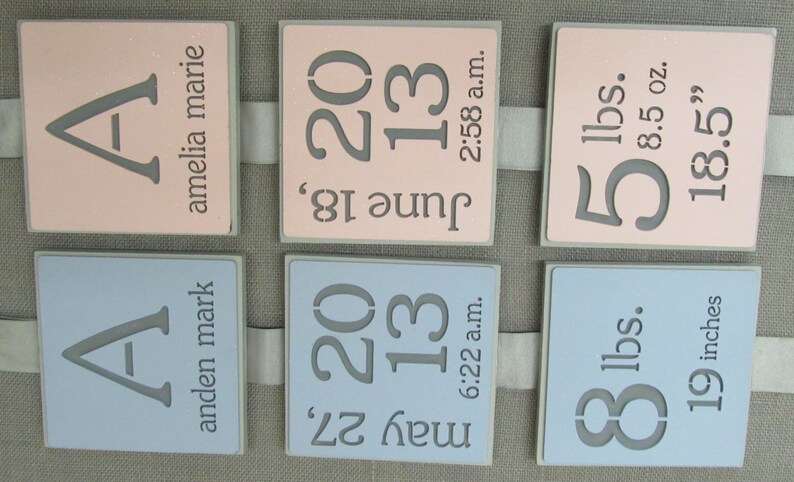 Personalized Triple Block Birth Information Plaque for Boys and Girls, handmade image 4