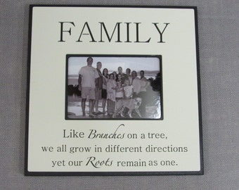 11.75 x 11.75 Frame with qoute "Family...Like Branches on a tree we grow in different directions yet roots remain as one."