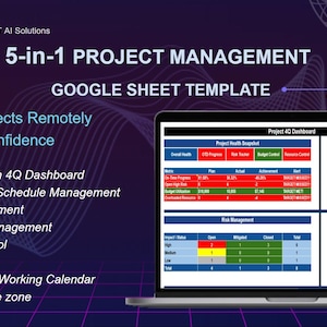 Google Sheets Project Management Template | Gantt Chart, Budget Tracker, Risk Log, Dashboard (5-in-1)