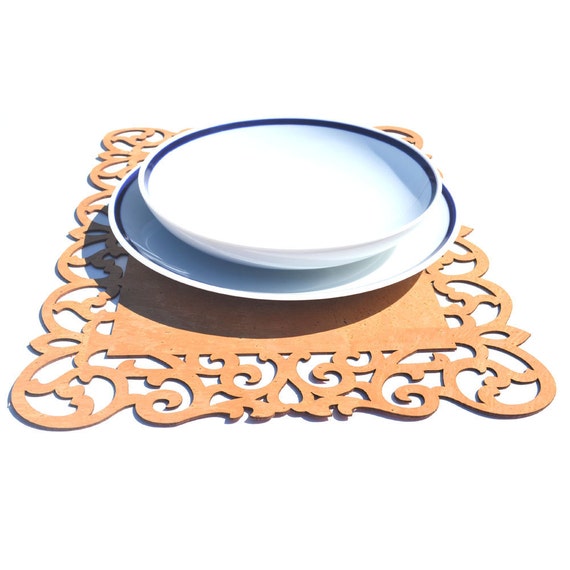 Items similar to 4 Handmade Cork Placemats with Red fabric backing on Etsy