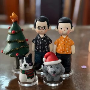 Custom Topper, LGBTQ+ Custom Couple Figurine with Pets, Handmade Gay Wedding Gift, Queer Clay Portrait, Unique Pride Keepsake