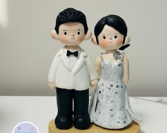 Custom Wedding Cake Topper – Handmade Clay Bride and Groom Figurine