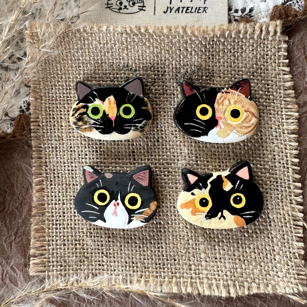Custom Cat Face Fridge Magnet, Handmade Pet Portrait Clay Keepsake - Etsy