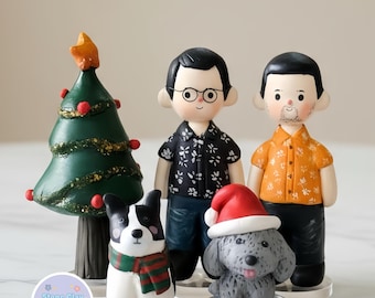 Custom Clay Gay Couple Cake Topper – Personalized Couple Figurine with Pets