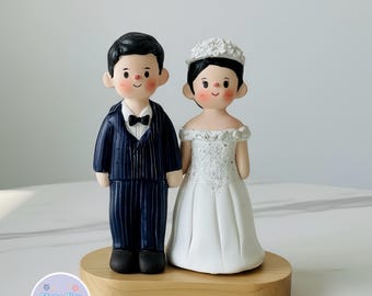 Wedding Couple Clay Figurine Cake Topper, Custom Handmade Anniversary Gift