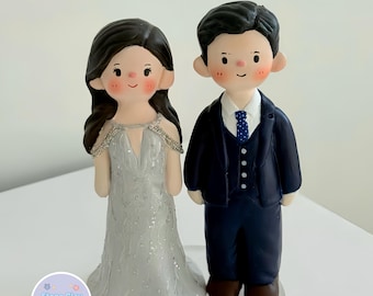 Handmade Wedding Cake Topper Couple, Personalized Clay Figurines